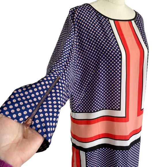 COUNTRY ROAD Sz10 blue, red and white 3/4 sleeve dress with zipper details 🥇 - Picture 2 of 10